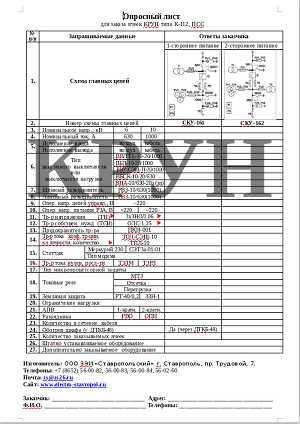 Опросный лист КРУН